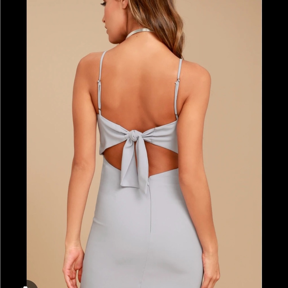 Lulu's Blue Gray Backless Tie Front Mini Dress